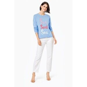 LILLY PULITZER New Knit Sweater LARGE Sun Sand Sea Blue Long Sleeve Top 015829
